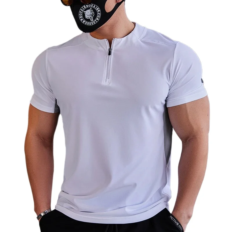 Fashion Mens Quick Dry Running Fitness T-Shirt Sports Tops Jersey Cool and Comfortable Shirts for Men with Stand Collar Design