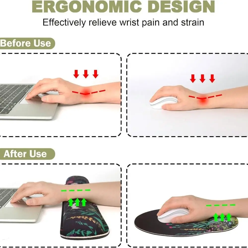 3Pcs/Set Comfortable Keyboard Wrist Rest Set Soft Non-Slip Base Wristband Mouse Mat Coaster with Wrist Rest