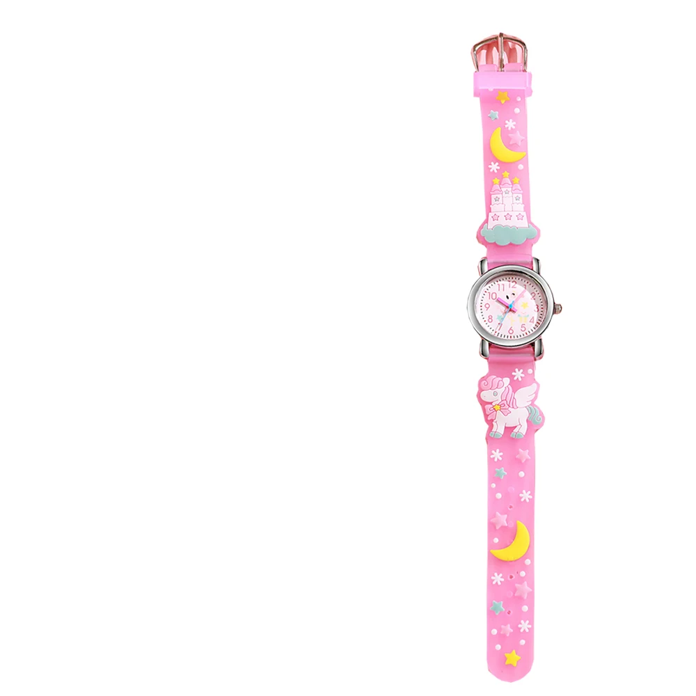 Cute and fashionable cartoon Pegasus pattern silicone watch band with a round alloy dial, children's quartz watch, suitable for