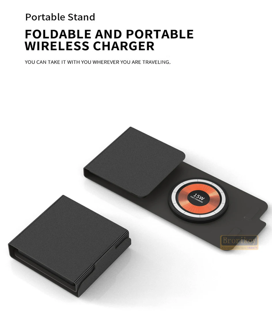 

Трехфункциональная складная магнитная беспроводная зарядная станция 3 в 1 с двойной зарядкой 15 Вт, из алюминиевого сплава и стекла, для iPhone 12, 13, 14 Pro, AirPods, iWatch 7