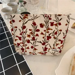 Floral Plaid Cosmetic Bags Women's Traveling Large Capacity Storage Washing Bag Students Girls Makeup Case Fabric Embroidery Bag