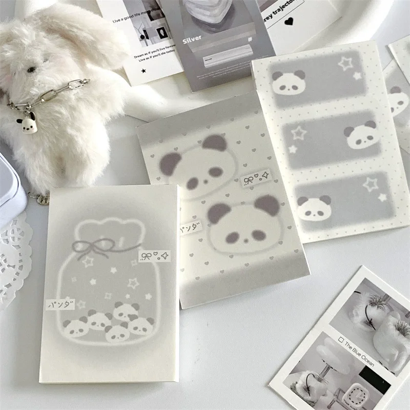 Cute Cartoon Panda Grey Series Memo Pad Kawaii Loose-leaf Portable Pocket Notepads Scrapbook Journal Decorative Paper for Girls
