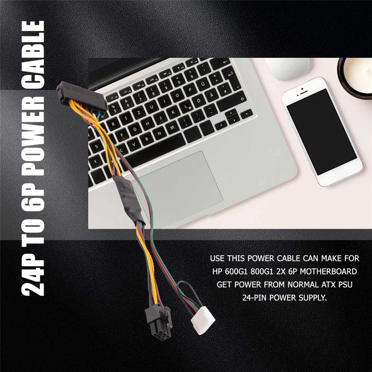 SMIEA ATX PSU كابل إمداد الطاقة PCIe 6 دبوس إلى ATX 24 دبوس كابل إمداد الطاقة 24P إلى 6P للوحة الرئيسية HP 600 G1 600G1 800G1