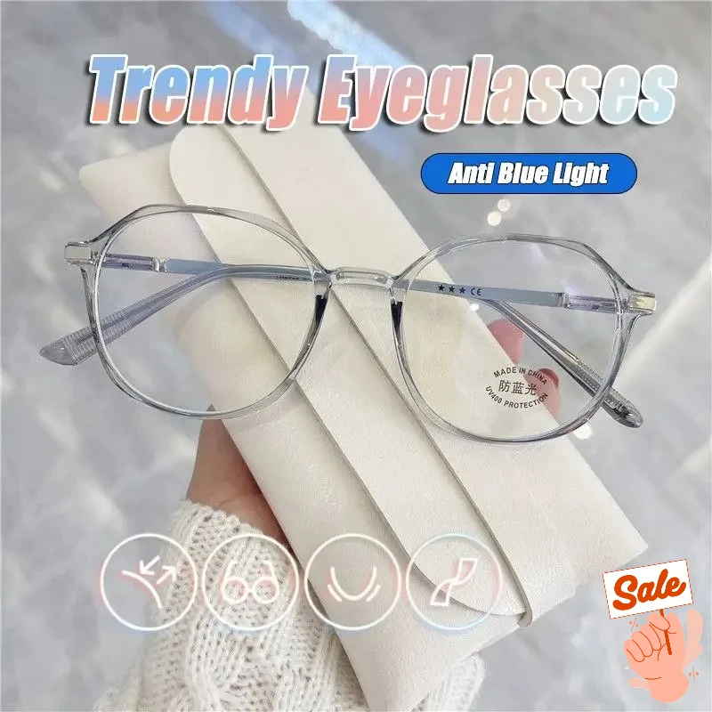 Vintage-Rundbrille, austauschbare Linse, schlicht, transparent, Computerbrille, Anti-Blaulicht, elegante Brille für Damen und Herren