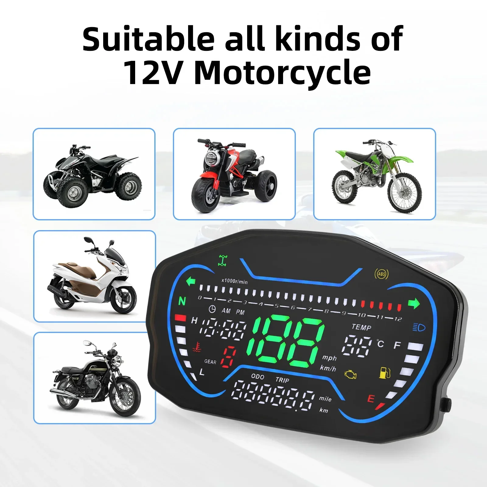 Digital Motorcycle Speedometer LED Dashboard 12000 RPM Tachometer Gauge fuel meter LED Indicator For Suzuki Instrument Assembly - view 5