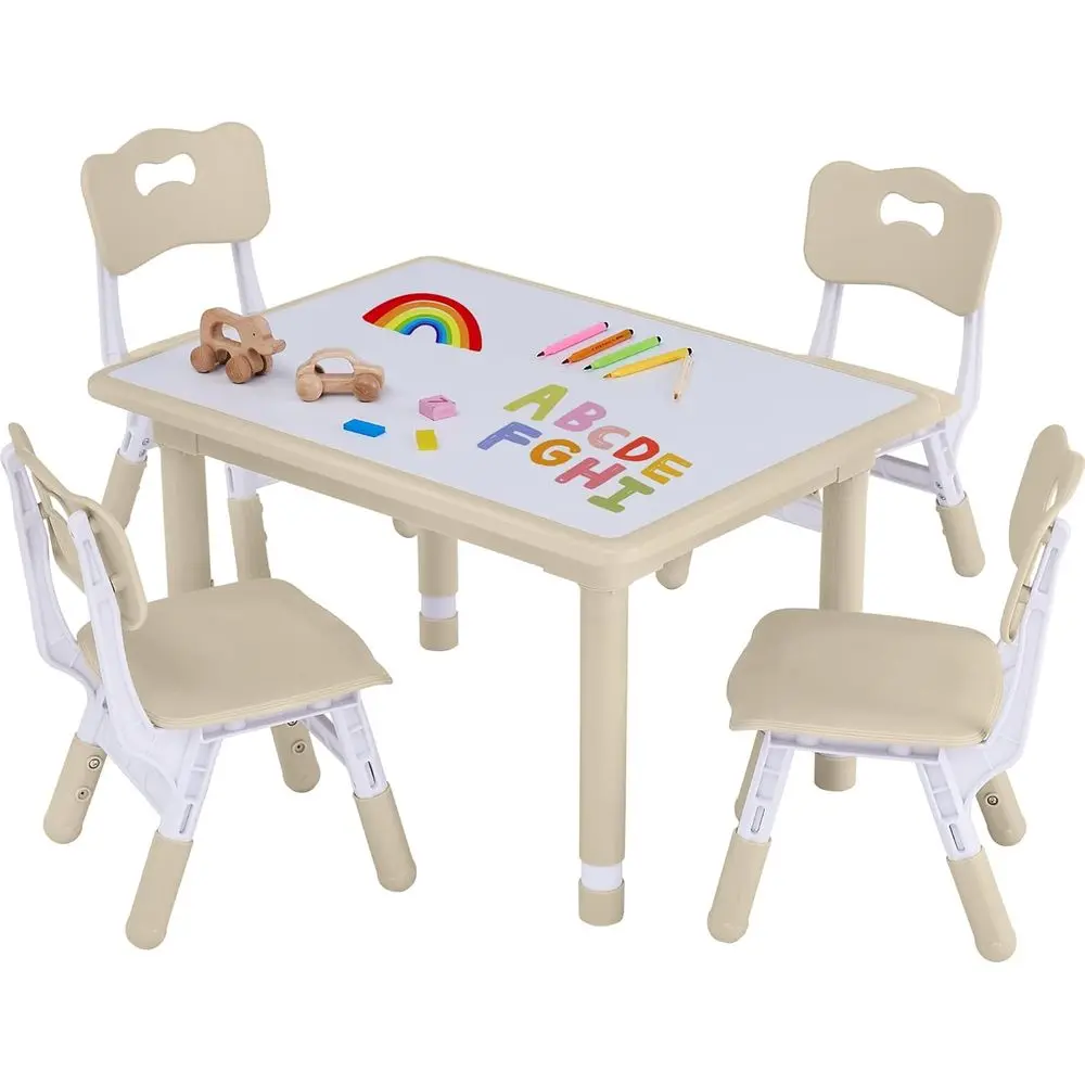 Height-Adjustable Toddler Table and Chairs Set for Ages 3-8, Multi-Functional Play Table with Graffiti-Ready Desktop, Suitable f
