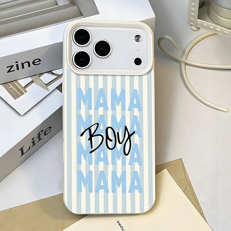Creative Light Blue MAMA BOY Pattern Phone Case for Samsung S26 S25 S24 S23 S22 S21 S20 Note20 Ultra Plus A73 A55 A35 5G Cover