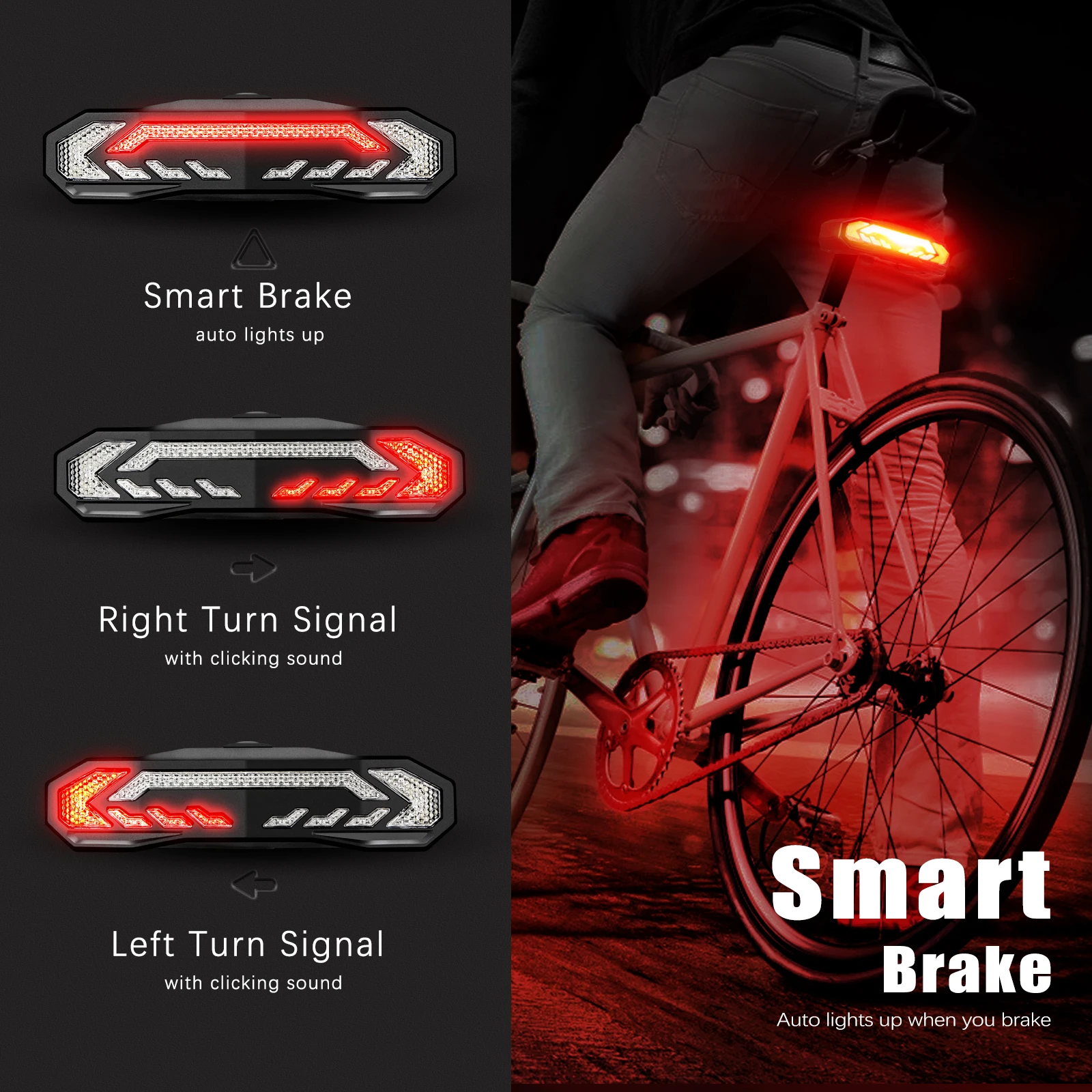 Rockbye Bike Taillight USB Rechargeable Remote Control Bicycle Alarm Anti Theft Light IP65 Waterproof Cycling Turn Signal Lamp