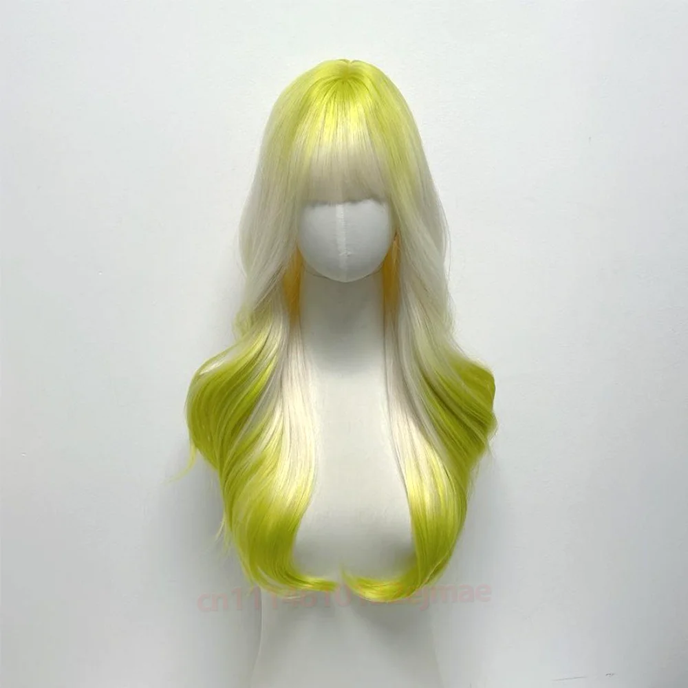 Halloween Long Wavy Cosplay Green Wig for Women Gold Ombre Green Lolita Synthetic Wigs Girl Natural Headband Hair Party Daily