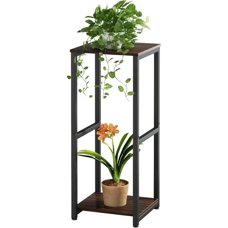 Interior 2-storey Metal Corner Storage Level Plant Shelving for Living Room Balcony Garden, Black Oak (2-storey - Black Oak)