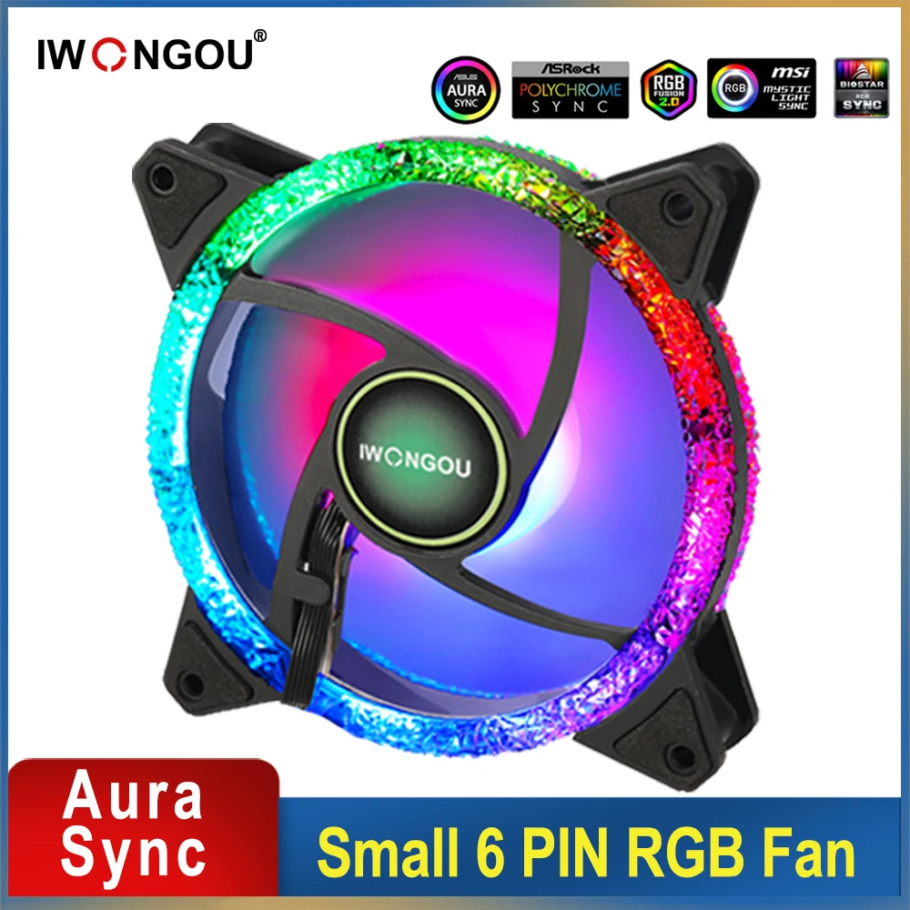 IWONGOU Argb مروحة 120 مللي متر 6 حزمة 6pin PWM مزدوجة هالو برودة مروحة 120 مللي متر Rgb هالة مزامنة الصامت مروحة Rgb تحكم لتبريد الكمبيوتر