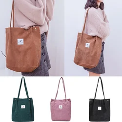 Corduroy Shoulder Bag Eco Shopping Bag Student Bookbag Casual Handbag Travel Cosmetics Key Mobile Phone Tablet Computer Tote Bag