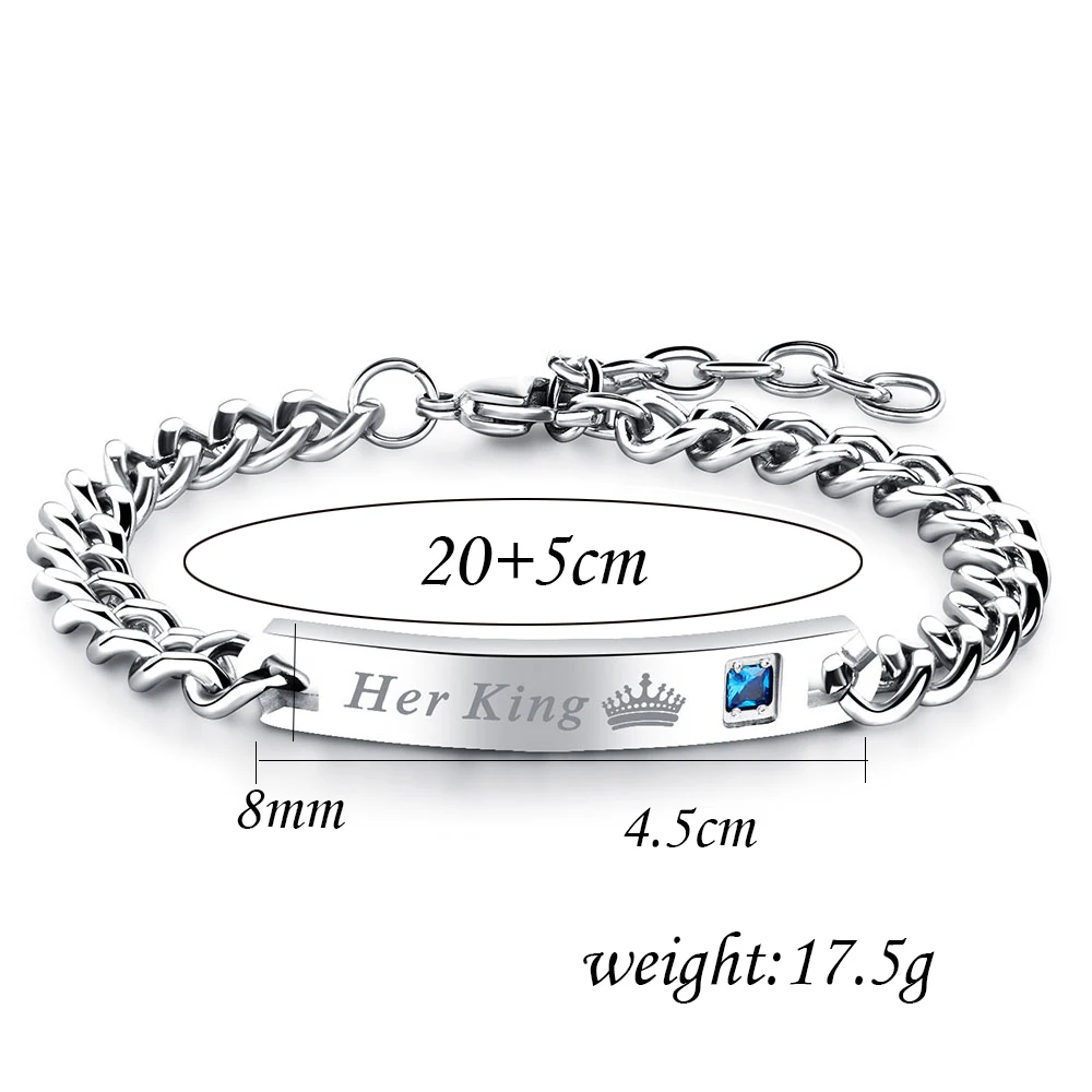 Her King His Queen Couple Bracelet For Women Men Custom Engraving Name ID Stainless Steel Bracelet Lover Gift