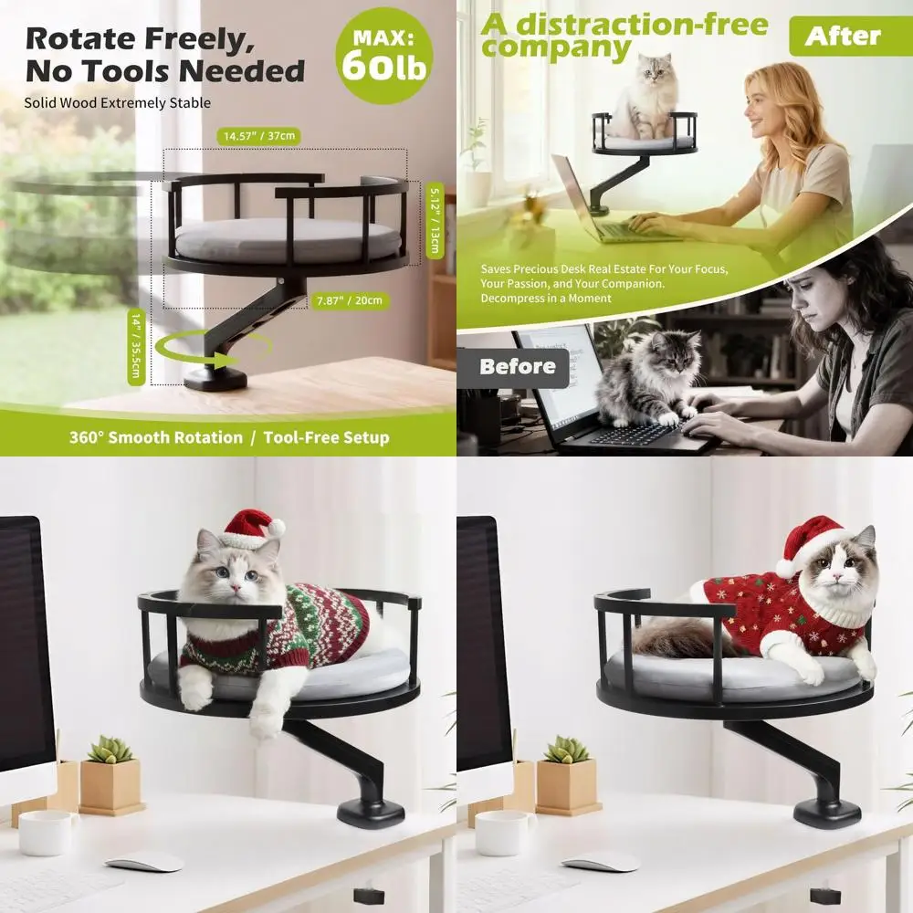 

Кровать для кошек из массива дерева с креплением на стол и подушкой из пены с эффектом памяти, настольная лежанка для крупных кошек, без сверления, элегантная мебель для питомцев