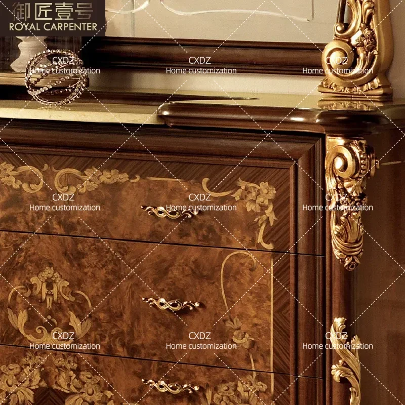 Royal Craftsman No. 1, European-style solid wood carving flower entrance cabinet, entrance mirror, bedroom locker, side