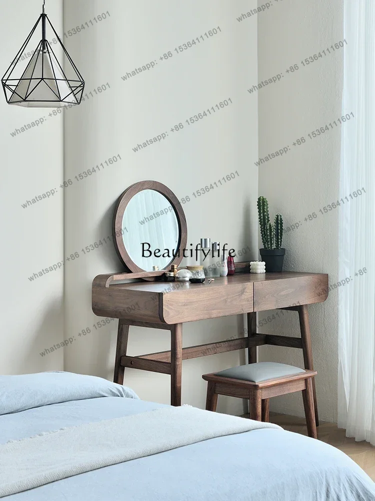 Solid Wood Dresser Bedroom Nordic Makeup Table Black Walnut Multi-Functional Simple Dresser