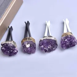 Natural Amethyst Cluster Car Air Conditioner Outlet Clip Purple Crystal Car Vent Clips Reiki Healing Quartz Decoration