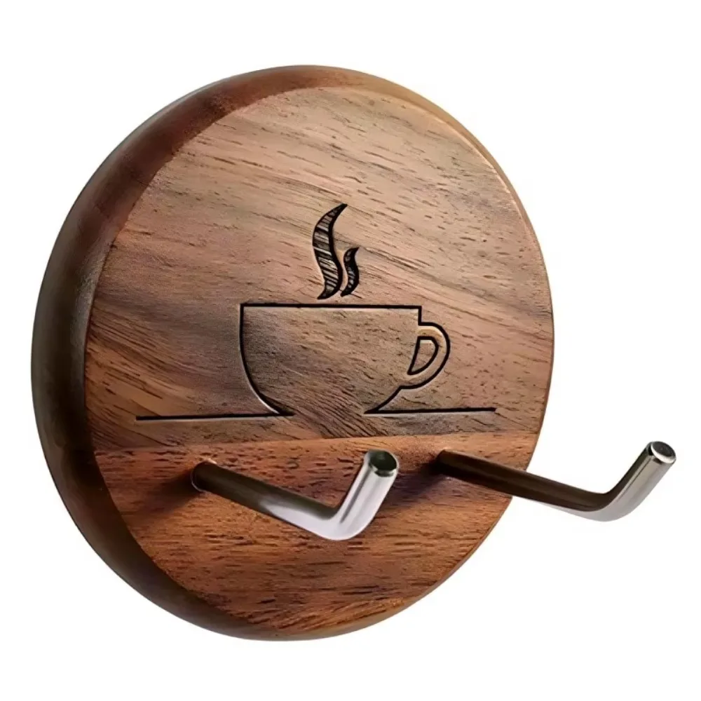 Walnut Wood Coffee Bottomless Portafilter Wall Rack with Adhesive Coffee Handle Hanger Coffee Bottom Spout Filter Holder Tools