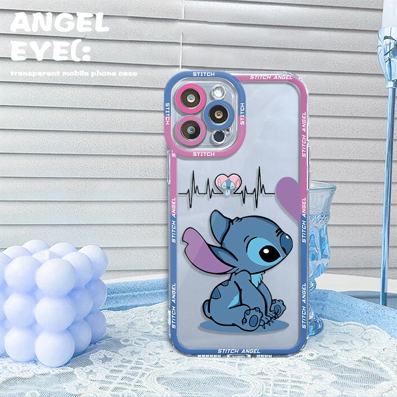 Disney Love Couple Angel Stitch Clear Case For Apple iPhone 15 14 13 12 11 Pro Max 13 12 Mini XS Max XR X 7 8 6 6S Plus Cover