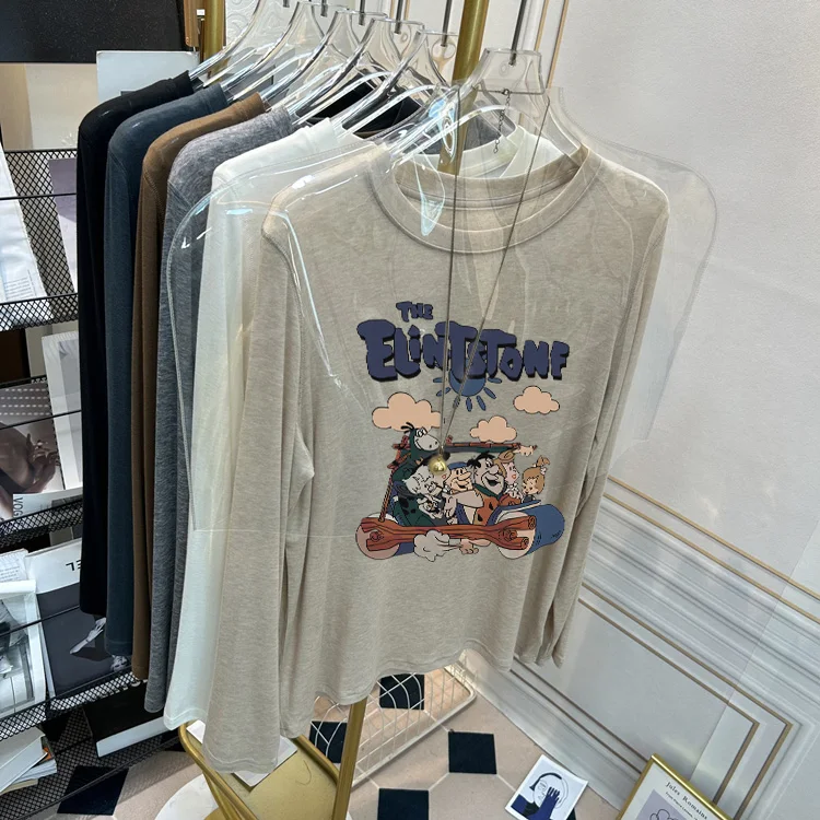 

Soft Retro round Neck Wool Base Shirt Slim Fit Women's T-Shirt Inner Wear Casual Style Long Sleeve Autumn Season Fashion