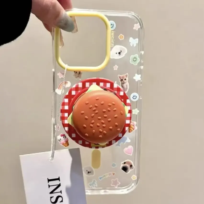 لذيذ تصميم الكورية مضحك 3D برغر Magsafe المغناطيسي الهاتف قبضة حامل قابل للطي آيفون 17 حامل قوس #6