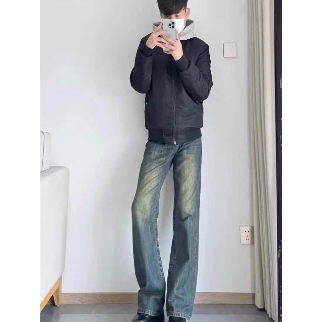 

Men's adient Denim Jeans Straight Leg American Retro Sle mid Waist Waed Cotton Polyester Blend Four Seasons Wear