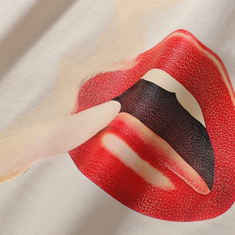 Retro Smoking Red Lips Grafik-T-Shirt, übergroße, lässige T-Shirts, Y2K-Streetwear, lässige Baumwolle, kurzärmelig, Unisex-Kleidung – Detail 6