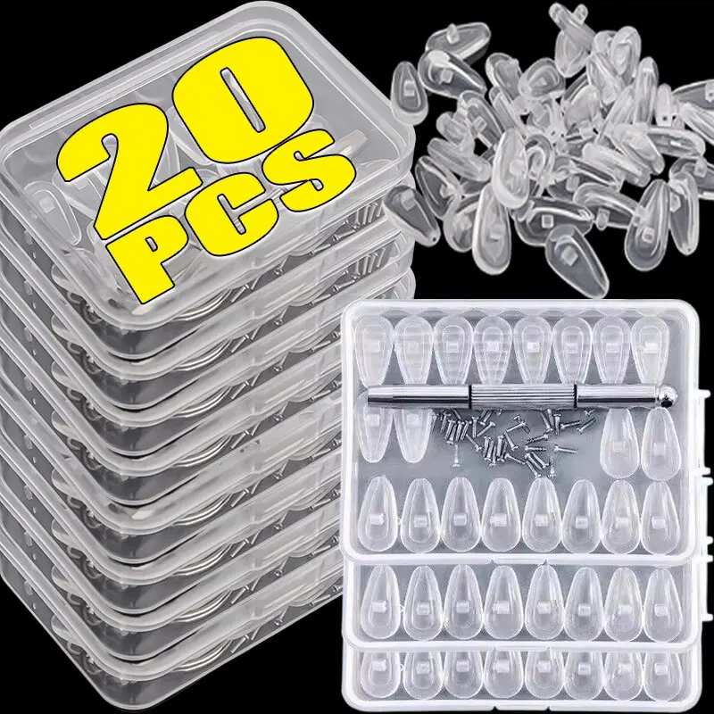 

20pcs Eyeglasses Nose Pads with Screwdriver Soft Silicone Air Chamber Glasses Anti-slip Nose Pad Screw Replacement Repair Tools