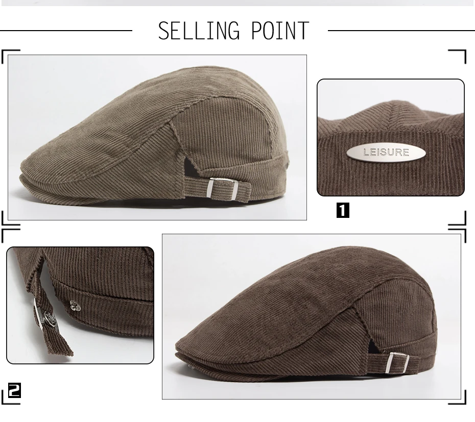 Männer Mode Cord Baskenmütze Frühling Herbst Dicke Warme frauen Flachen Hut Vintage Casual Zeitungsjunge Mütze Unisex Mode Vorne Hinten tragen – Detail 2