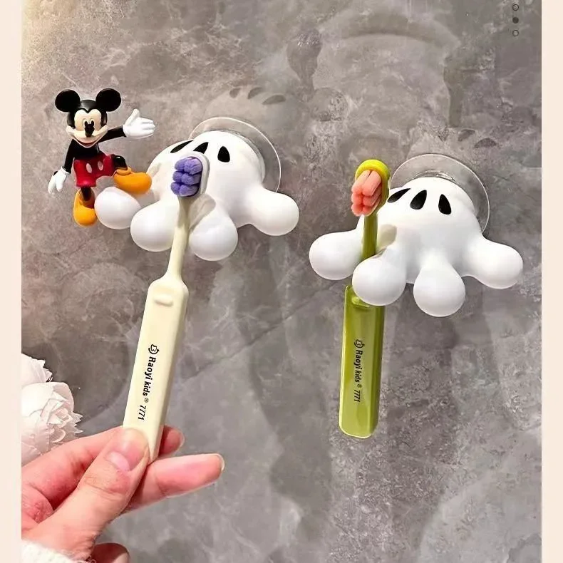 Disney Mickey Palm Toothbrush Storage Rack Palm Wall Data Cable Organizer Suction Cup Hook No Trace No Punch Bathroom Hook Gifts