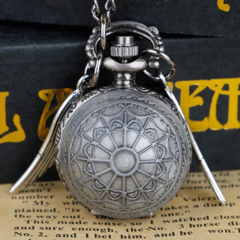 그레이 빈티지 윙 볼 플랩 포켓 시계 절묘한 목걸이 펜던트 Fob 체인 빈티지 Steampunk 포켓 시계 남성 여성 매직