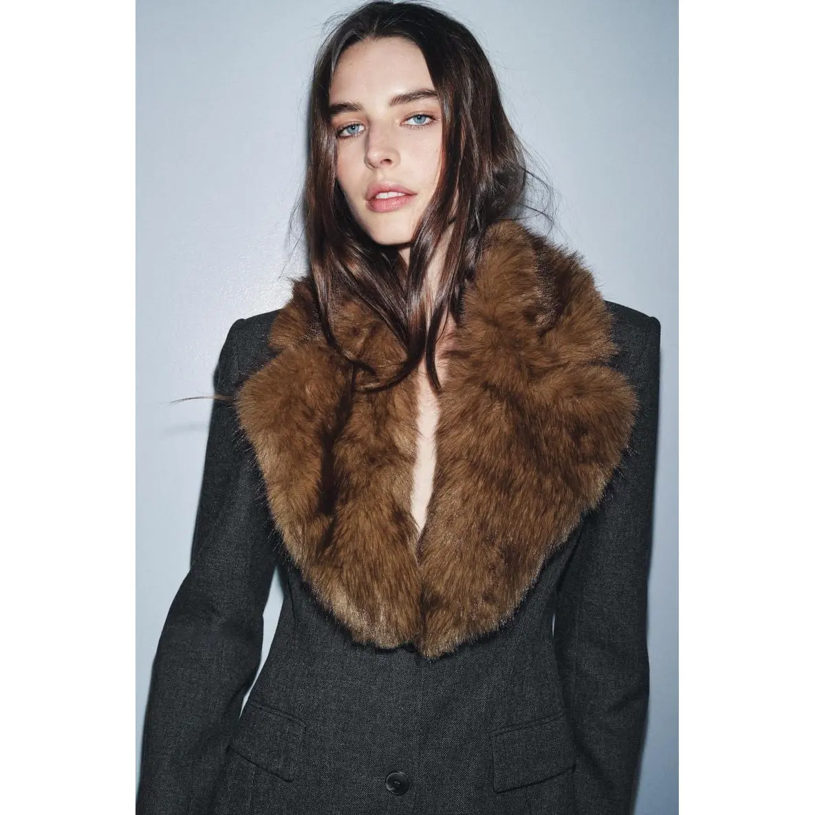 New Autumn Winter Women's Suit Jaet Collared Artificial Fur Long Sve Warm Commute Polyester Fiber Faion Sle