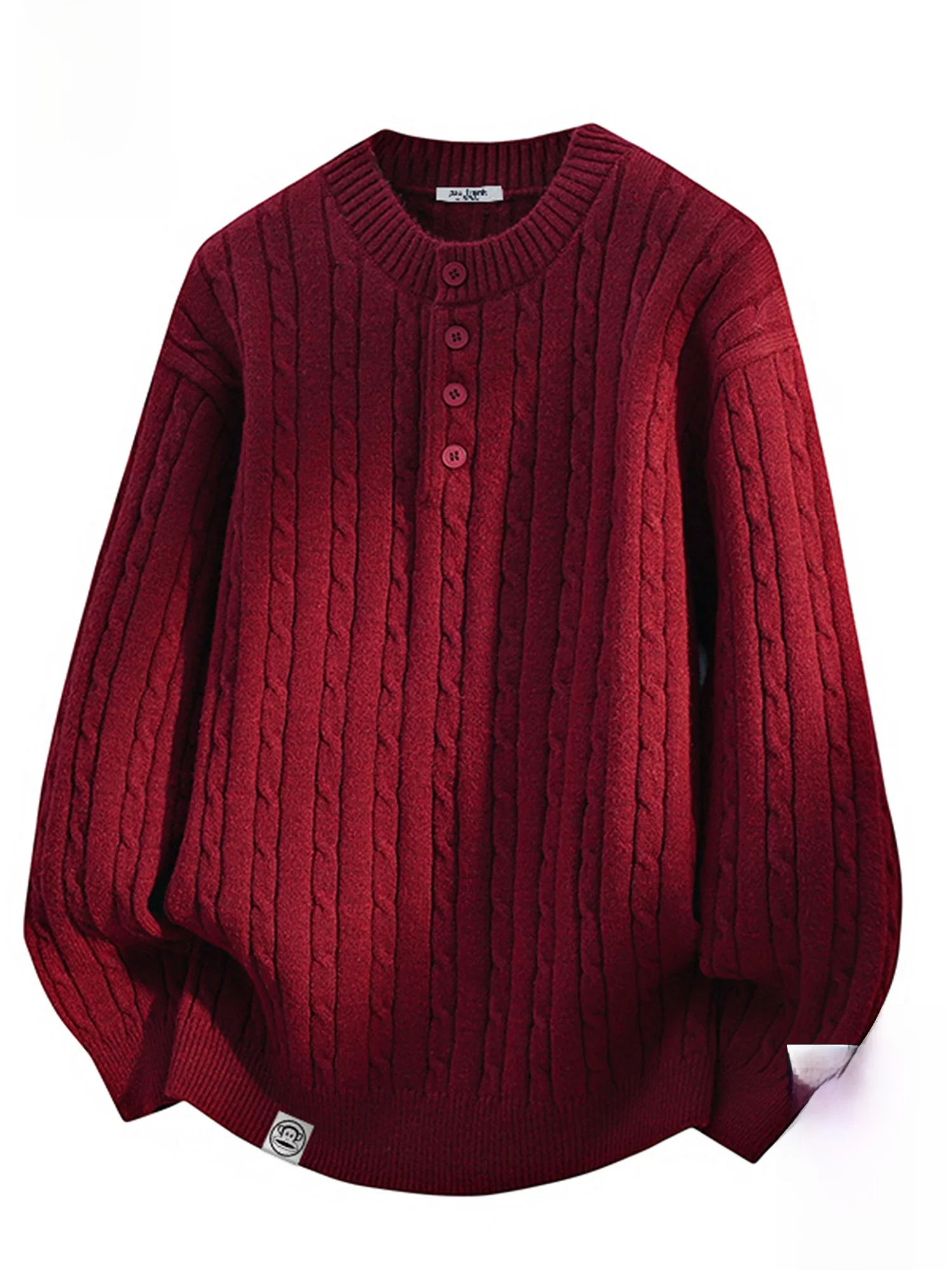 

Мужской теплый вязаный свитер Paul Frank: новая зимняя коллекция, свободный крой, комфортный, повседневный, с принтом «Обезьянья пасть», однотонный, крупная вязка