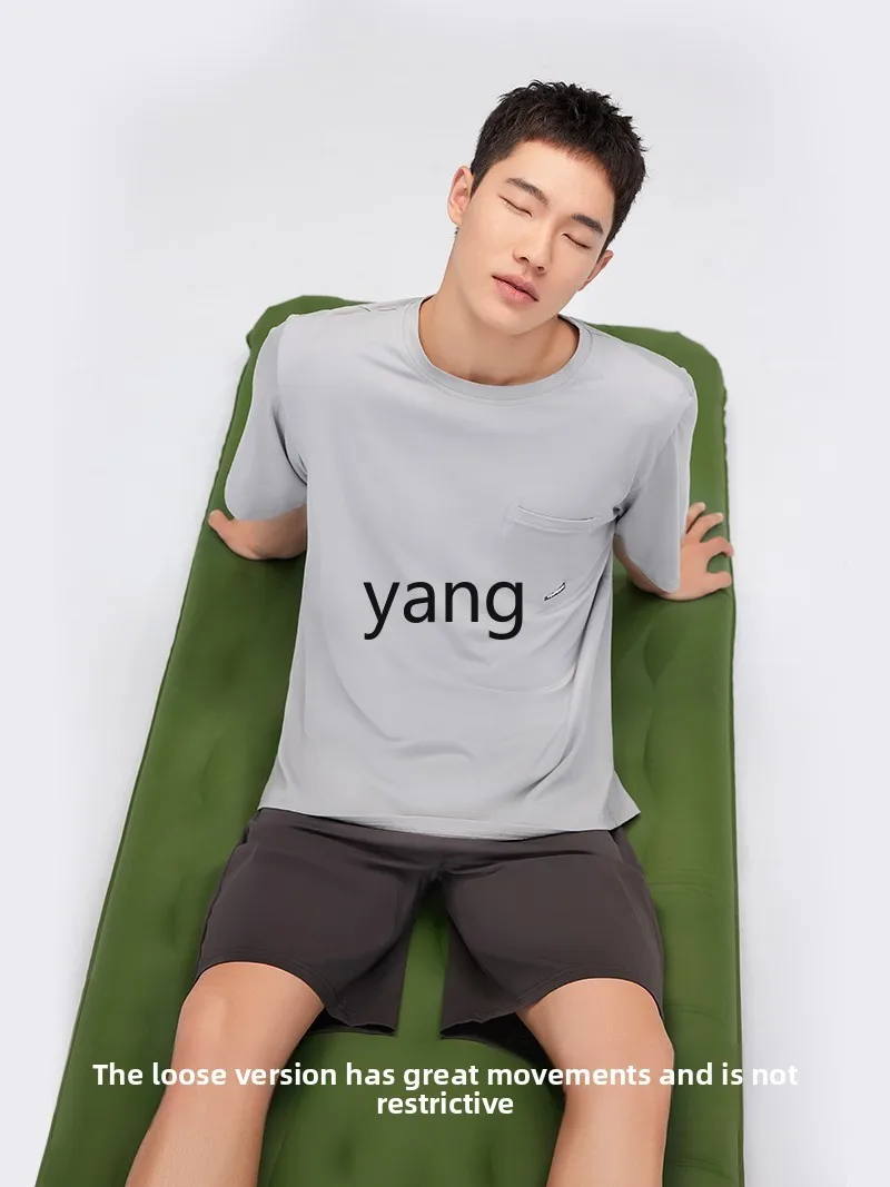 طقم بيجامات صيفية للرجال من LMM، طقم بيجامات رجالي فضفاض بأكمام قصيرة من الحرير البارد