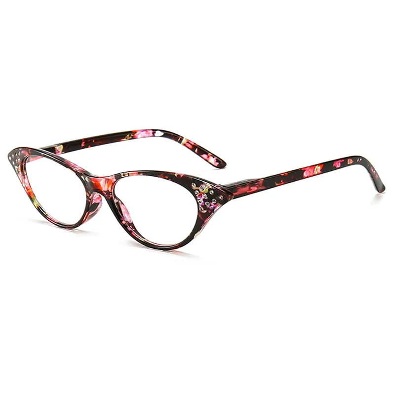 Vintage Fashion Floral Cat Eye Reading Glasses For Women Spring Hinge Comfort Presbyopic Glasses Diamond Decorated Light