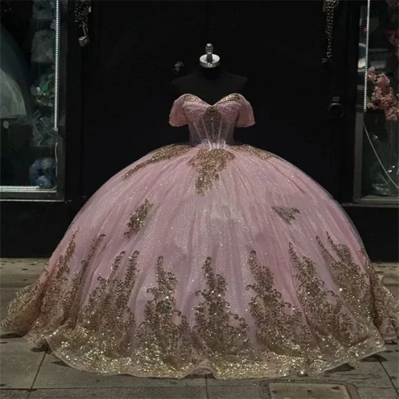 

Новое роскошное платье принцессы для выпускного вечера по индивидуальному заказу, сексуальное вечернее платье с v-образным вырезом и рукавами, золотое кружевное аппликация, тюль, вечернее платье для бар-мицвы