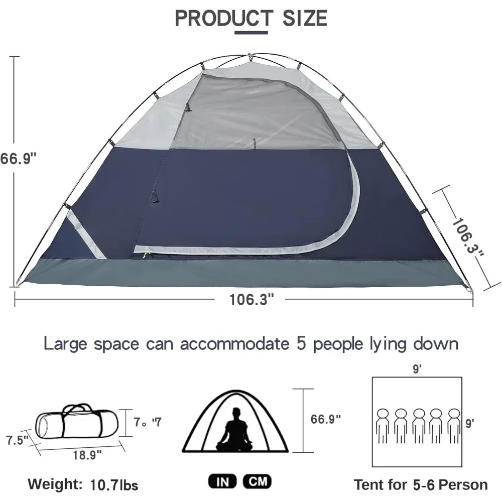 Tents for Camping 6 Person Camping Dome Tent, Waterproof,Spacious, Lightweight Portable Backpacking Tent for Outdoor Camping