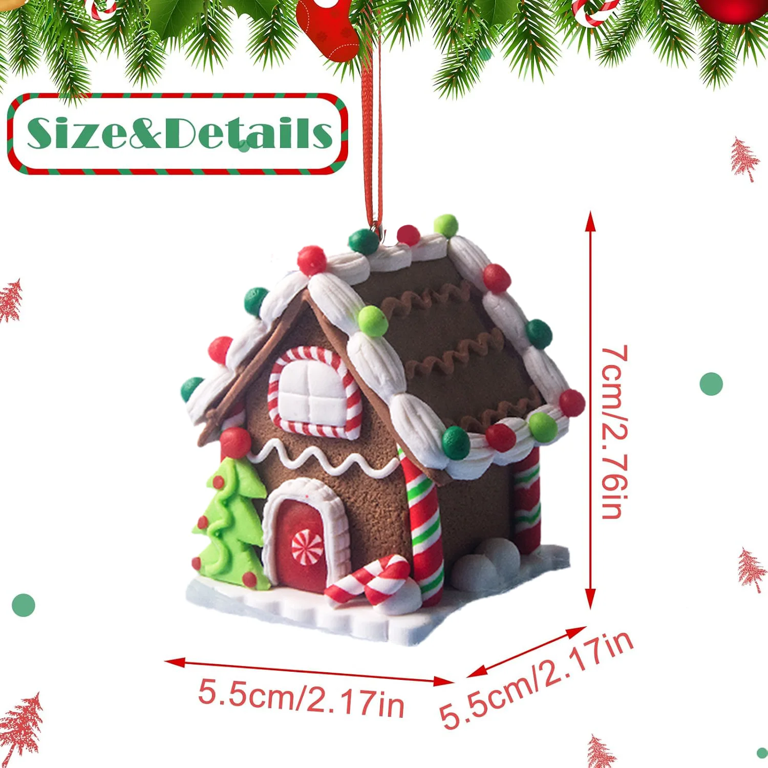 Gingerbread House Ornaments Holiday Christmas Tree Ornament Set Gingerbread Christmas Decor with Rope Gingerbread House Decor