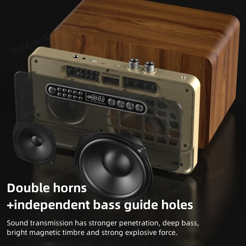 Vintage Wooden Desktop Bluetooth Speaker Wireless Card Subwoofer Home Stereo FM Radio Digital Song Support With USB TF Card Slot