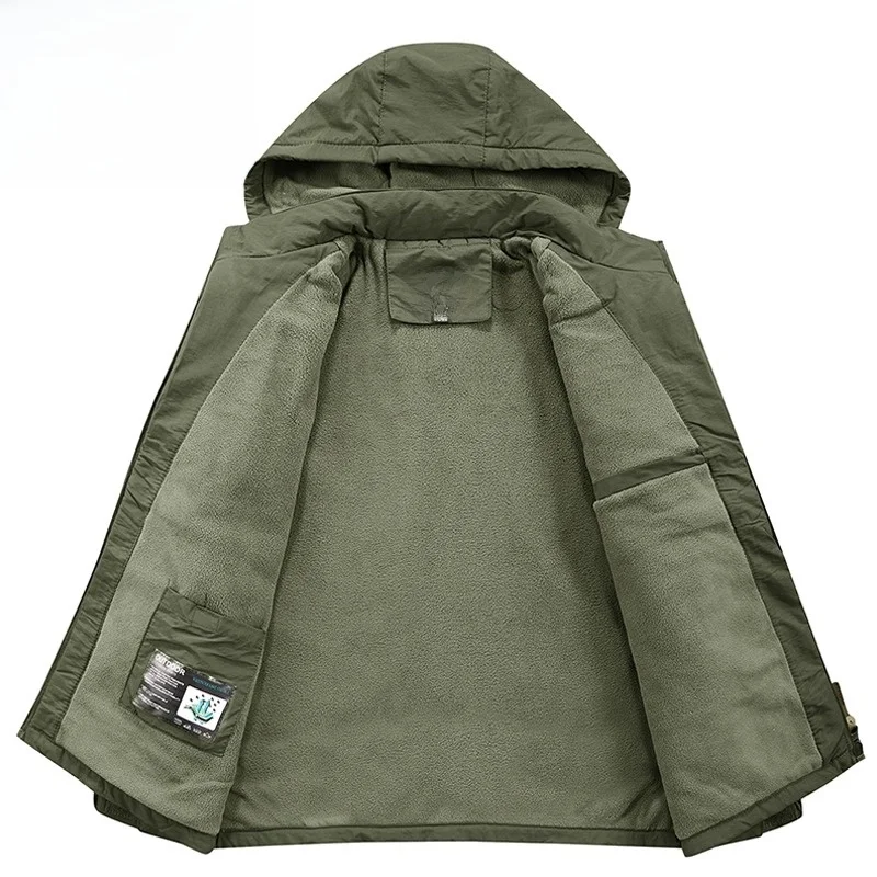 

Fall Winter Men's Cotton Jaet Thiened Fce Lined Loose Fit Warm Coat with Multiple kets Busin Casual Sle