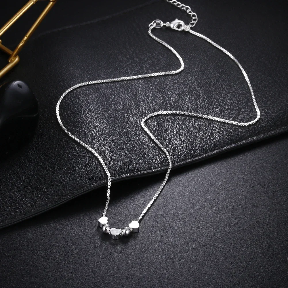 

925 Sterling Silver Necklace for woman Elegant heart Pendant 18 inch Box chain party fashion Jewelry lady wedding Gift