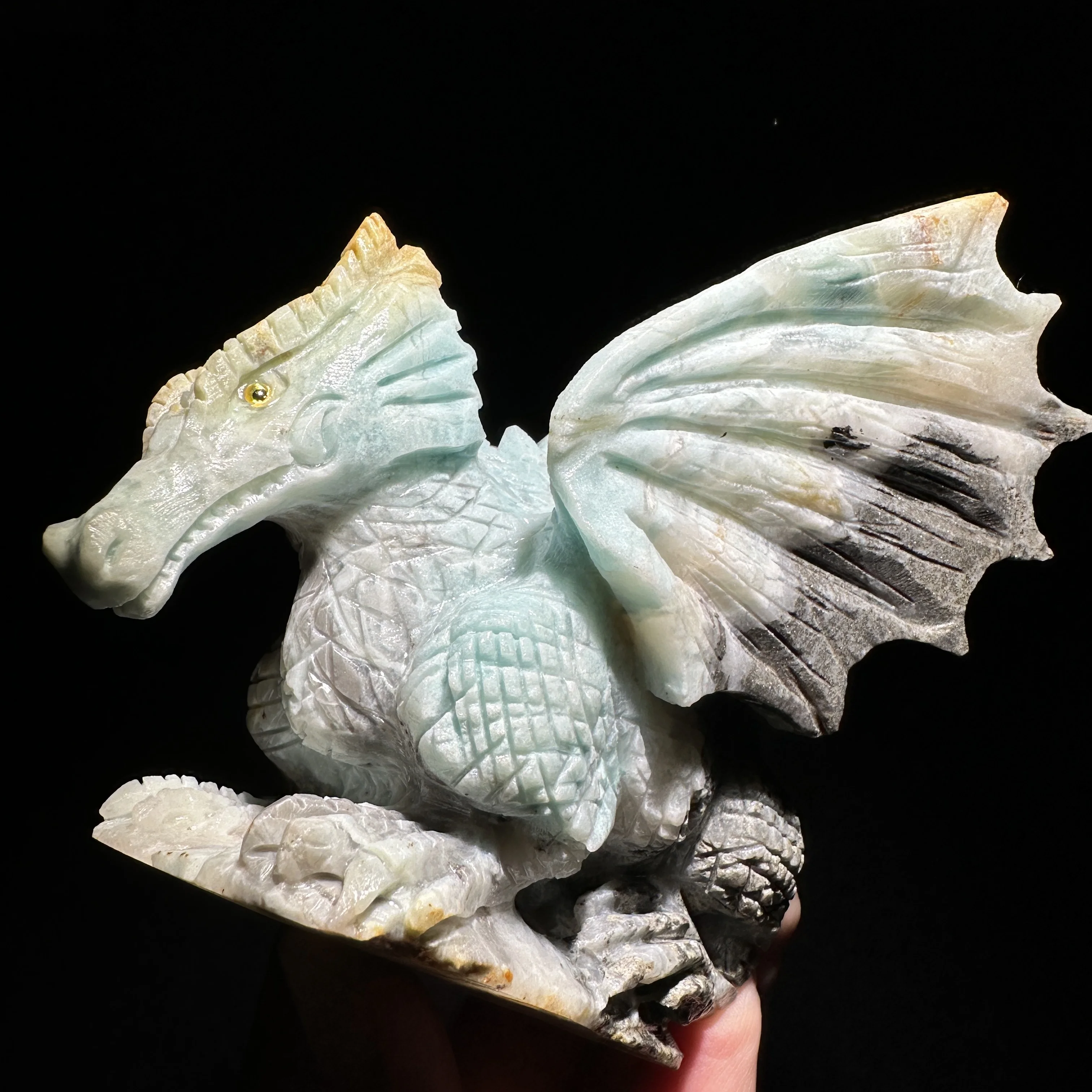 

Natural Crystal Quartz Amazonite flying dragon Handmade Carving Spiritual Stone Energy Healing Home Decoration Customized Gift