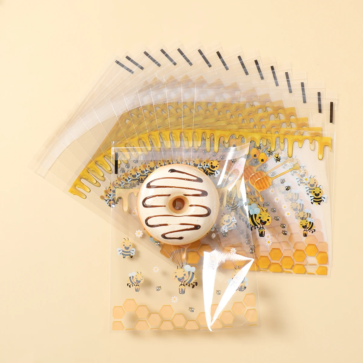 50/100 قطعة أكياس الختم الذاتي النحل ليتل النحل موضوع حفلة كوكي علبة التعبئة والتغليف استحمام الطفل النحل شنطة هدايا حفلة عيد ميلاد الديكور
