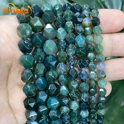 6/8/10mm Natural Stone Faceted Moss Grass Agates Loose Beads for DIY Ear Studs Jewelry Charms Making Bracelet Rings 15