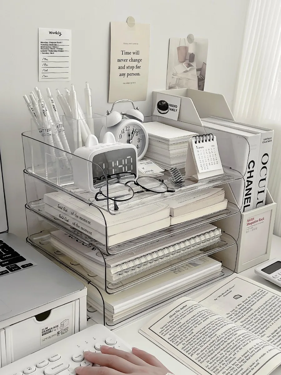 

Прозрачный акриловый настольный органайзер, многоуровневая система хранения файлов для офиса, коробка для документов формата А4, органайзер для книг