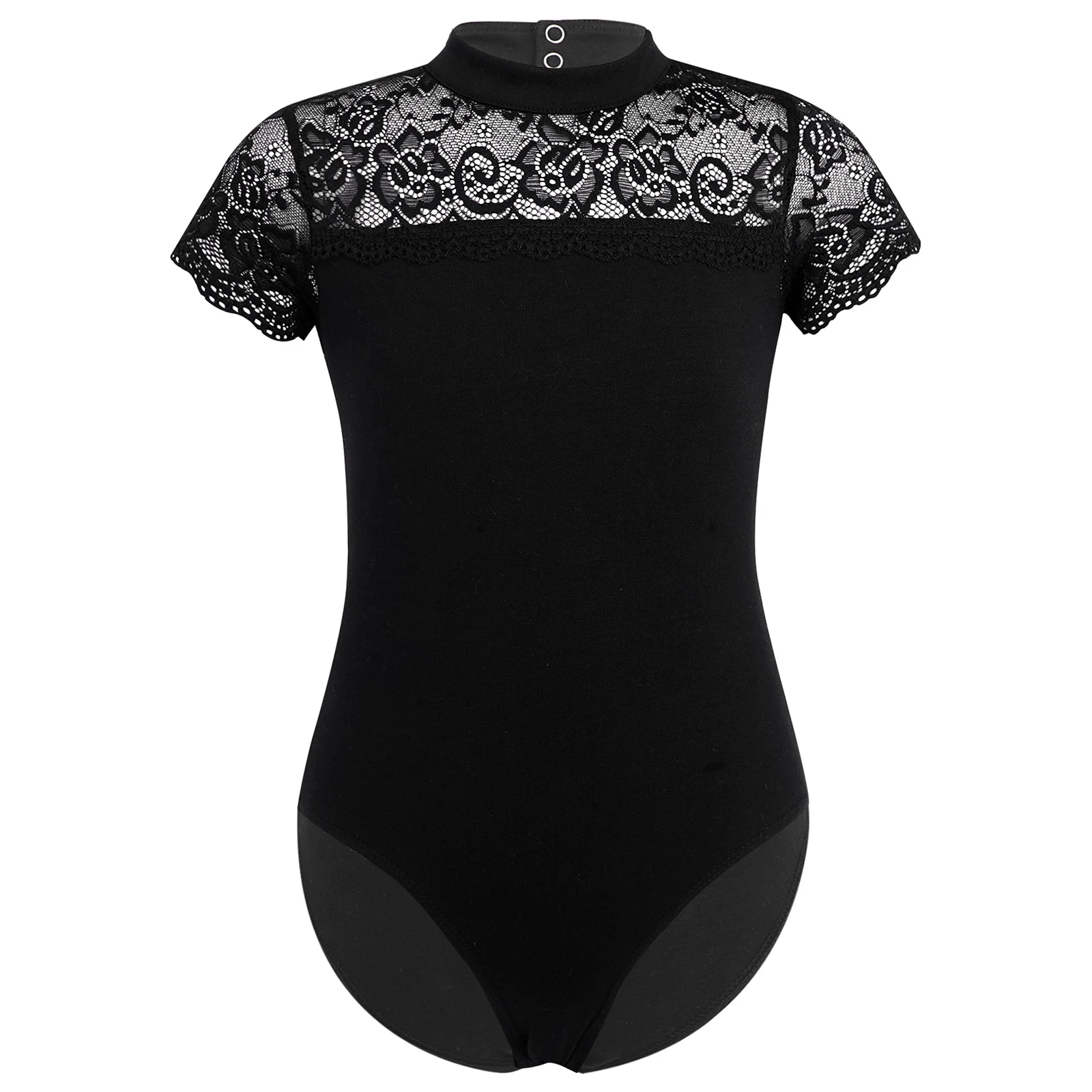 

Kids Girls Lace Splice Dance Shirt Tops Gymnastic Jersey Ballet Dancer Leotard Bodysuit for Ballerina Party Practice Performance