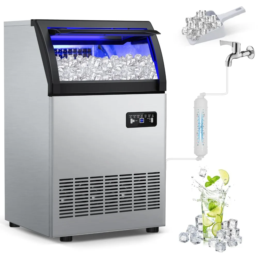 

Commercial Ice Maker 260Lbs/24H, Machine 72pcs Ices Cubes, Freestanding Maker Machine with Water Line and Filter, 55Lbs