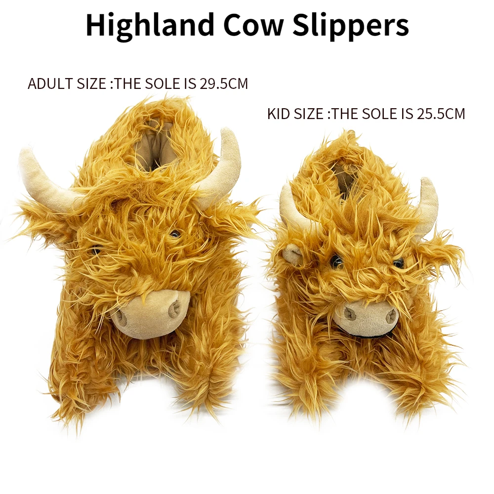 

Highland Cattle Slippers Scottish Cow Slippers Brown Home Kawaii Plush Anime Slipper Winter Warm Adult Kid Slides Stuffed Animal