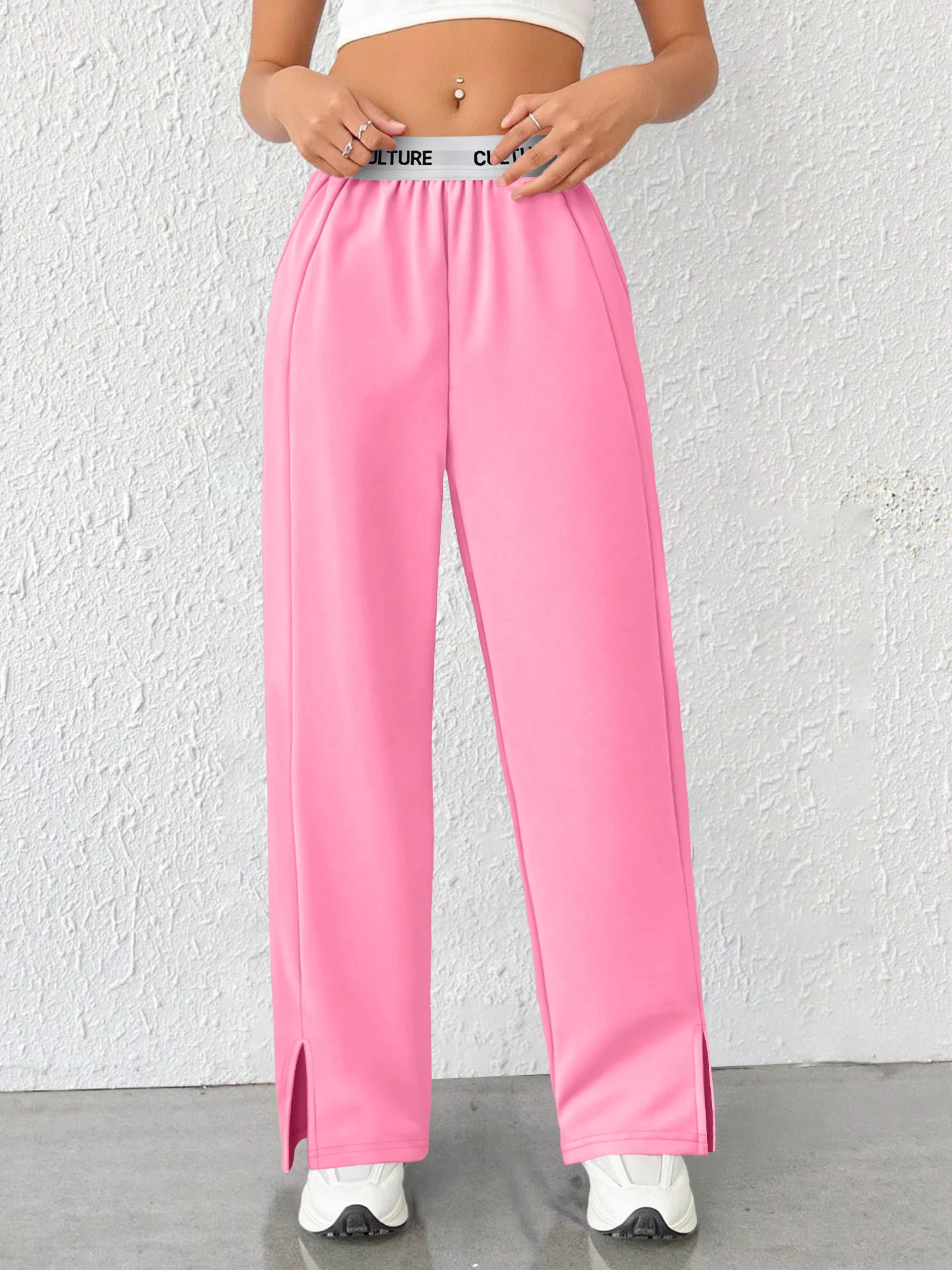 

Ретро-брюки с широкими штанинами и эффектом потертости, женские, с эластичным поясом, разрезами по низу, из мягкой драпирующейся ткани, повседневные, для уличного стиля, хит продаж 2026