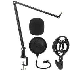 Metal Suspension Scissor Microphone Stand Adjustable Boom Arm Stands Pedestal Pop Filter for Blue Yeti BM800 USB Condenser Mic